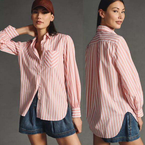 rag & bone Tops - RAG & BONE Maxine Stripe Coral Cotton Button-Up Shirt Size Medium